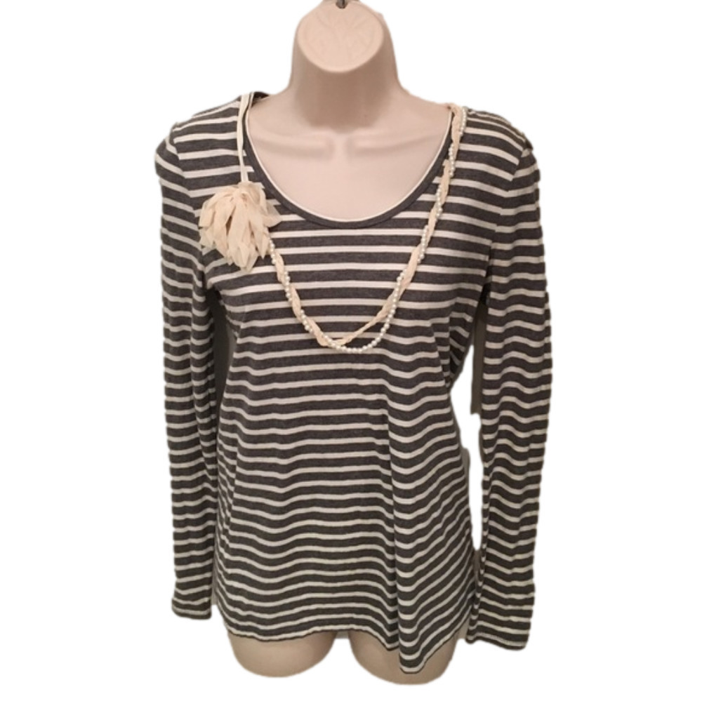 ANN TAYLOR LOFT  Gray & Cream Striped Long Sleeve Top Size XS